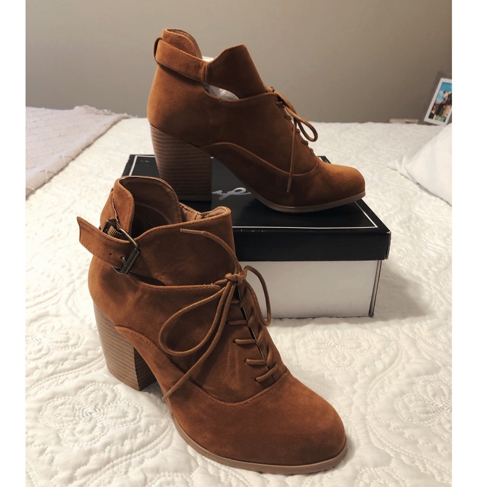 Brown suede booties